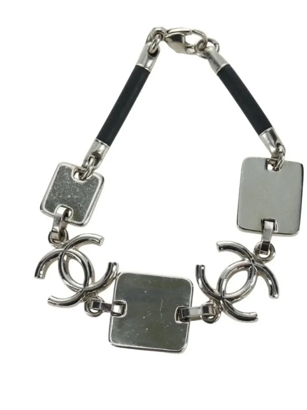 CHANEL COCO Mark Bracelet metal Silver CC Auth LNZ837V